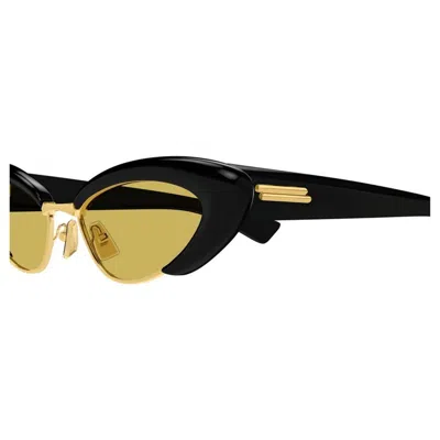 Bottega Veneta Bv1387s Linea Ribbon 001 Black Yellow Sunglasses In Black