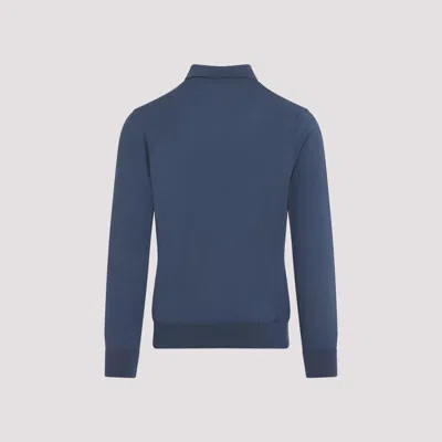 Brioni Long Sleeves Zip Polo In Blue