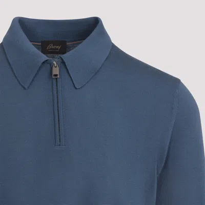Brioni Long Sleeves Zip Polo In Blue