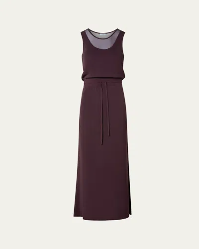 Akris Punto Sleeveless Layered Sheer Viscose Knit Drawstring Midi Dress