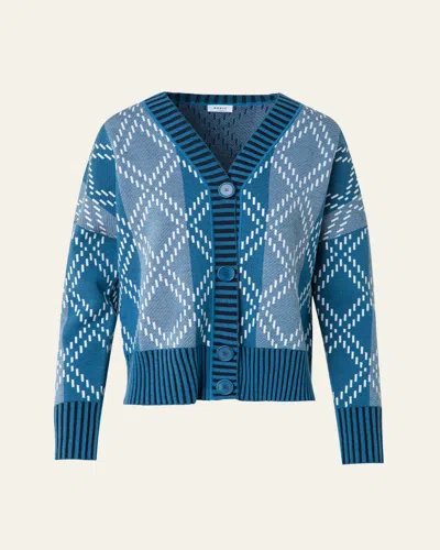 Akris Punto Striped Diamond Jacquard Knit Cardigan In Blue
