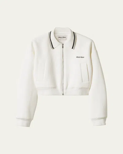 Miu Miu Piquet Accoppiato Long Sleeve Cropped Zip Up Jacket