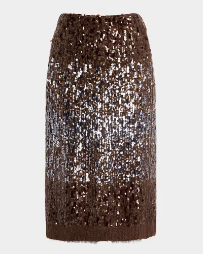 Brunello Cucinelli Multi-size Degrade Pailette Mohair Knit Midi Skirt