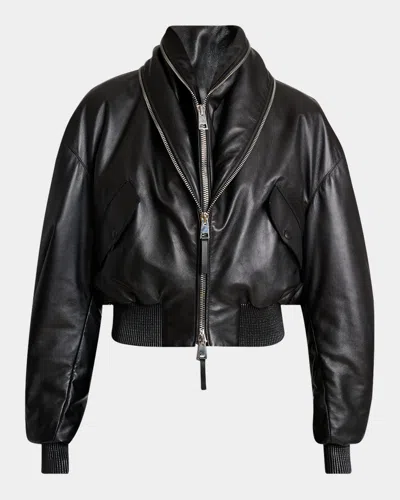 Givenchy Double Shawl-collar Leather Crop Bomber Jacket