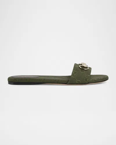 Gucci Gg-monogram Horsebit-embellished Sandals In Green