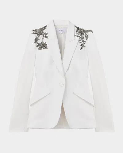 Alexander Mcqueen Crystal Embellished Shoulder Single-breasted Blazer In White