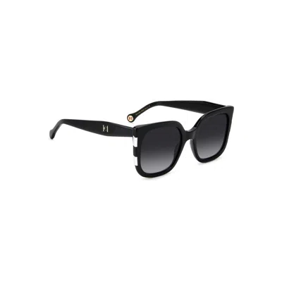 Carolina Herrera Her 0128/s 80s/9o 54 Women's Sunglasses - Black And White Frame, Grey Gradient Lens In Black