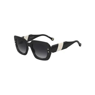 Carolina Herrera Her 0186/s 80s-9o 52 Women's Sunglasses - Black & White Frame, Grey Gradient Lenses In Black