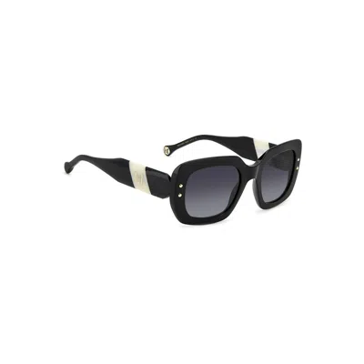 Carolina Herrera Her 0186/s 80s-9o 52 Women's Sunglasses - Black & White Frame, Grey Gradient Lenses In Black
