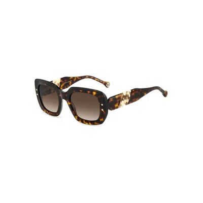 Carolina Herrera Her 0186/s C9k-ha 52 Women's Sunglasses - Havana White Frame, Brown Gradient Lenses In Multi