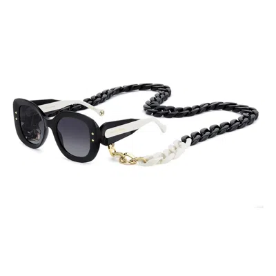 Carolina Herrera 53mm Gradient Rectangular Sunglasses With Removable Chain In Black