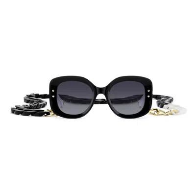 Carolina Herrera 53mm Gradient Rectangular Sunglasses With Removable Chain In Black