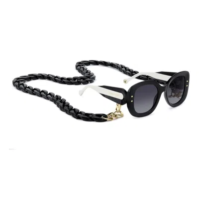 Carolina Herrera 53mm Gradient Rectangular Sunglasses With Removable Chain In Black