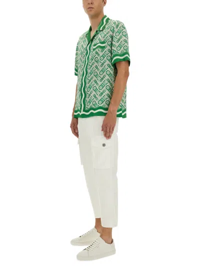 Casablanca Mens Green Ping Pong Ping Pong Monogram Cuban-collar Short-sleeve Silk Shirt