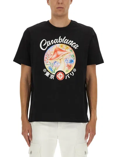 Casablanca Black Crewneck T-shirt With Logo On The Front In Cotton Man In Black
