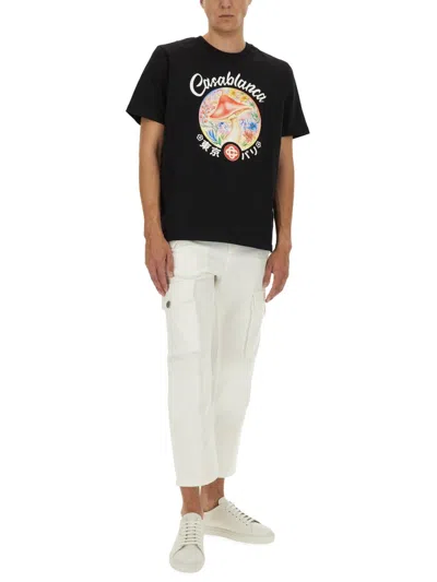 Casablanca Black Crewneck T-shirt With Logo On The Front In Cotton Man In Black