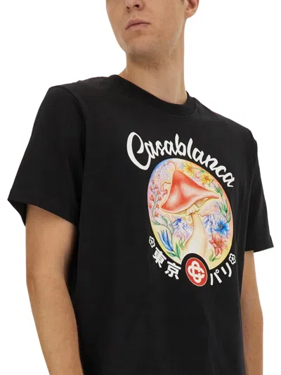 Casablanca Black Crewneck T-shirt With Logo On The Front In Cotton Man In Black