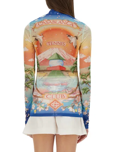 Casablanca Graphic Print High Neck Stretch Top In Multi