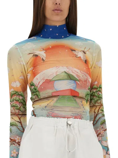 Casablanca Graphic Print High Neck Stretch Top In Multi