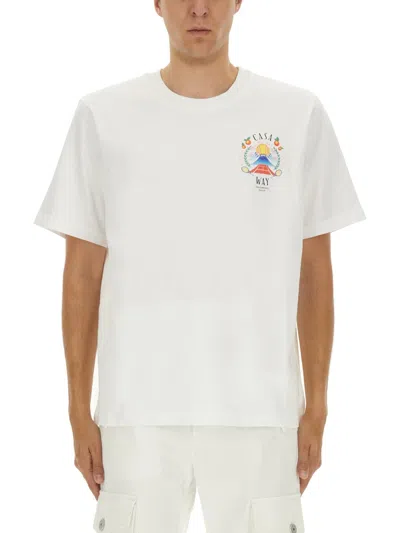 Casablanca T-shirt Girocollo Con Logo Sul Fronte In Cotone Bianca Uomo