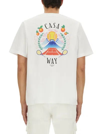 Casablanca T-shirt Girocollo Con Logo Sul Fronte In Cotone Bianca Uomo