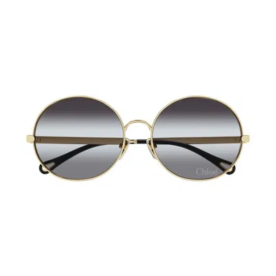 Chloé Gold-gold-grey Metal Sunglasses In Gold