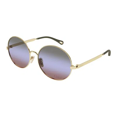 Chloé Gold-gold-green Metal Sunglasses In Neutral