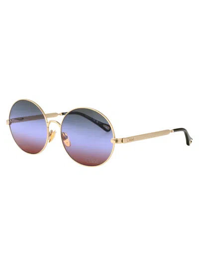 Chloé Gold-gold-green Metal Sunglasses In Neutral