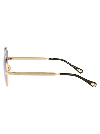 Chloé Gold-gold-green Metal Sunglasses In Neutral