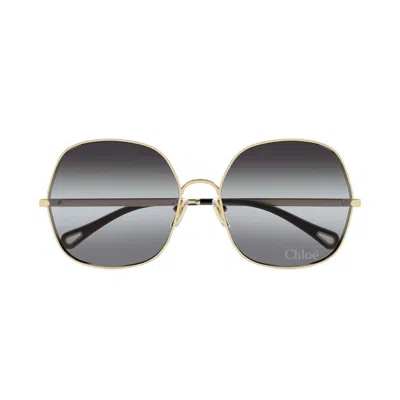 Chloé Gold-gold-grey Metal Sunglasses In Gold