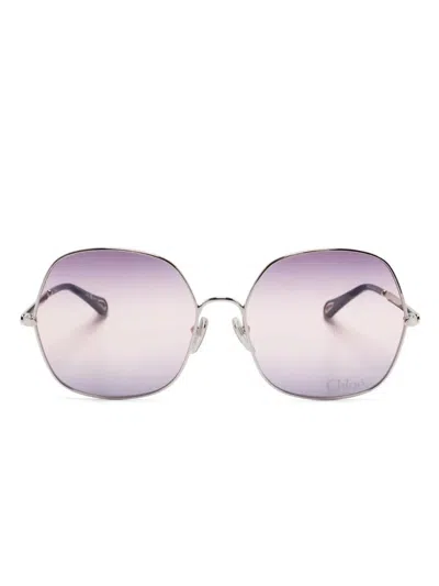 Chloé Silver-silver-violet Metal Sunglasses In Purple