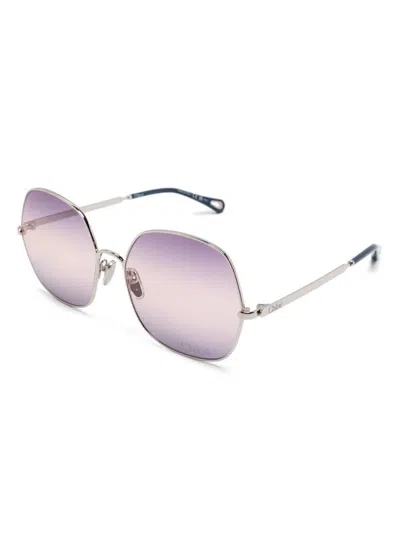 Chloé Silver-silver-violet Metal Sunglasses In Purple