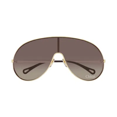 Chloé Gold-gold-brown Metal Sunglasses In Brown