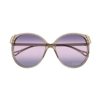 Chloé Brown-gold-violet Recycled Acetate Sunglasses In Gold