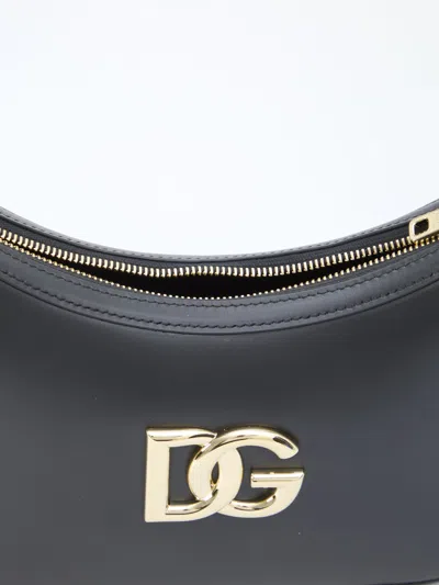 Dolce & Gabbana Curved Black Bag With Gold Logo Accents