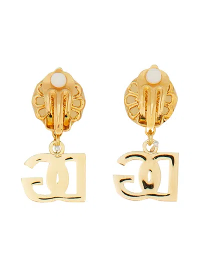 Dolce & Gabbana Earrings With Dg Logo And Pearl In Gold