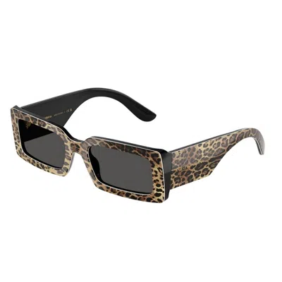 Dolce & Gabbana Logo Emblem Rectangle Acetate Sunglasses In Black