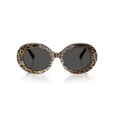 Dolce & Gabbana Leopard-print Round-frame Sunglasses In Gray