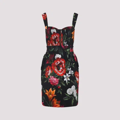 Dolce & Gabbana Multicolor Flower Cotton Midi Dress