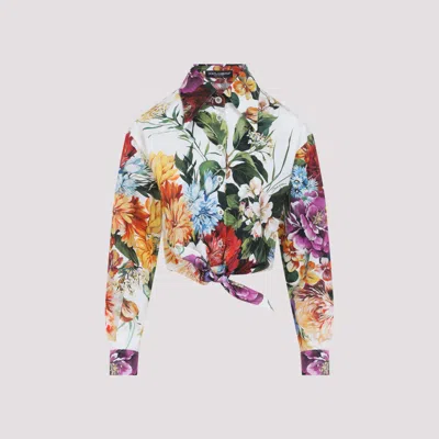 Dolce & Gabbana Multicolor Cropped Shirt With Tie Closure On The Front And All-over Floral Print In Cotton Woman In Multi