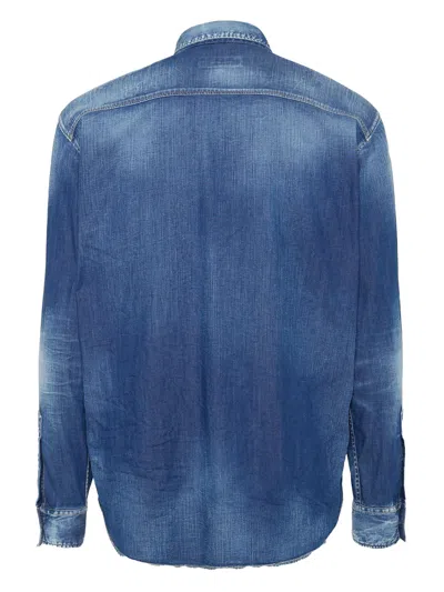 Dsquared2 Light Blue Jacket With Classic Collar And Logo Patch On The Front In Denim Man