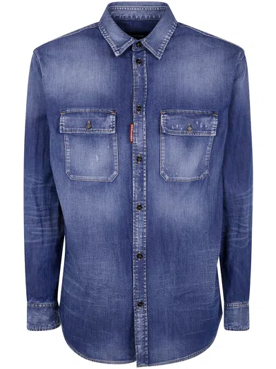Dsquared2 Light Blue Jacket With Classic Collar And Logo Patch On The Front In Denim Man
