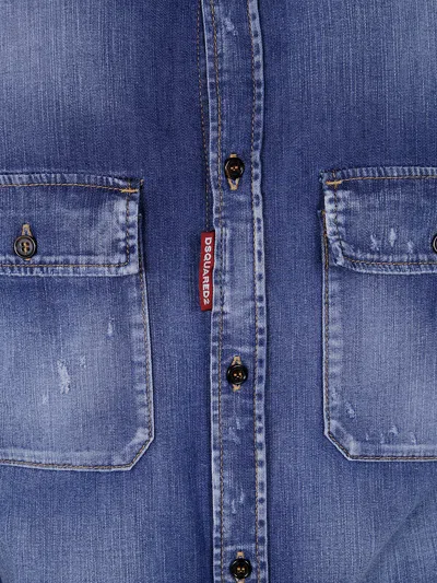 Dsquared2 Light Blue Jacket With Classic Collar And Logo Patch On The Front In Denim Man