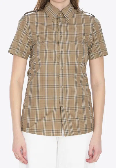 Burberry Women Embroidered Poplin Shirt In Brown
