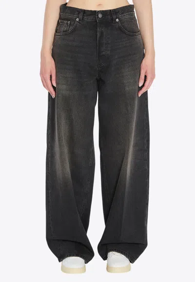 Haikure High-rise Wide-leg Jeans With Belt Loops In Black