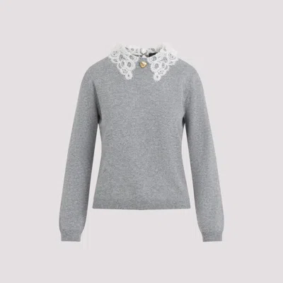 Fabiana Filippi Virgin Wool Lace Collar Pullover In Gray