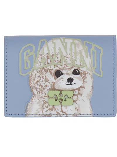 Ganni Baby Blue Recycled Leather Wallets In Neutral