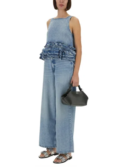 Ganni Ruffle Strap Back Sleeveless Top