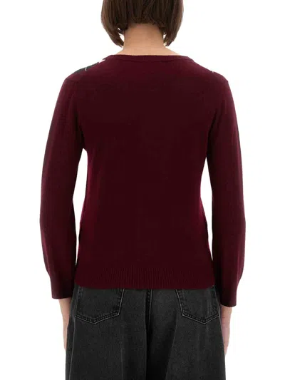 Ganni Womens Tawny Port Rhombus-print Round-neck Wool And Cashmere Cardigan Xl