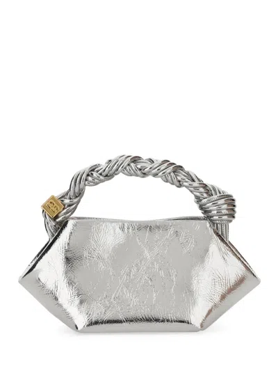 Ganni Mini Leather Bou Top-handle Bag In Silver